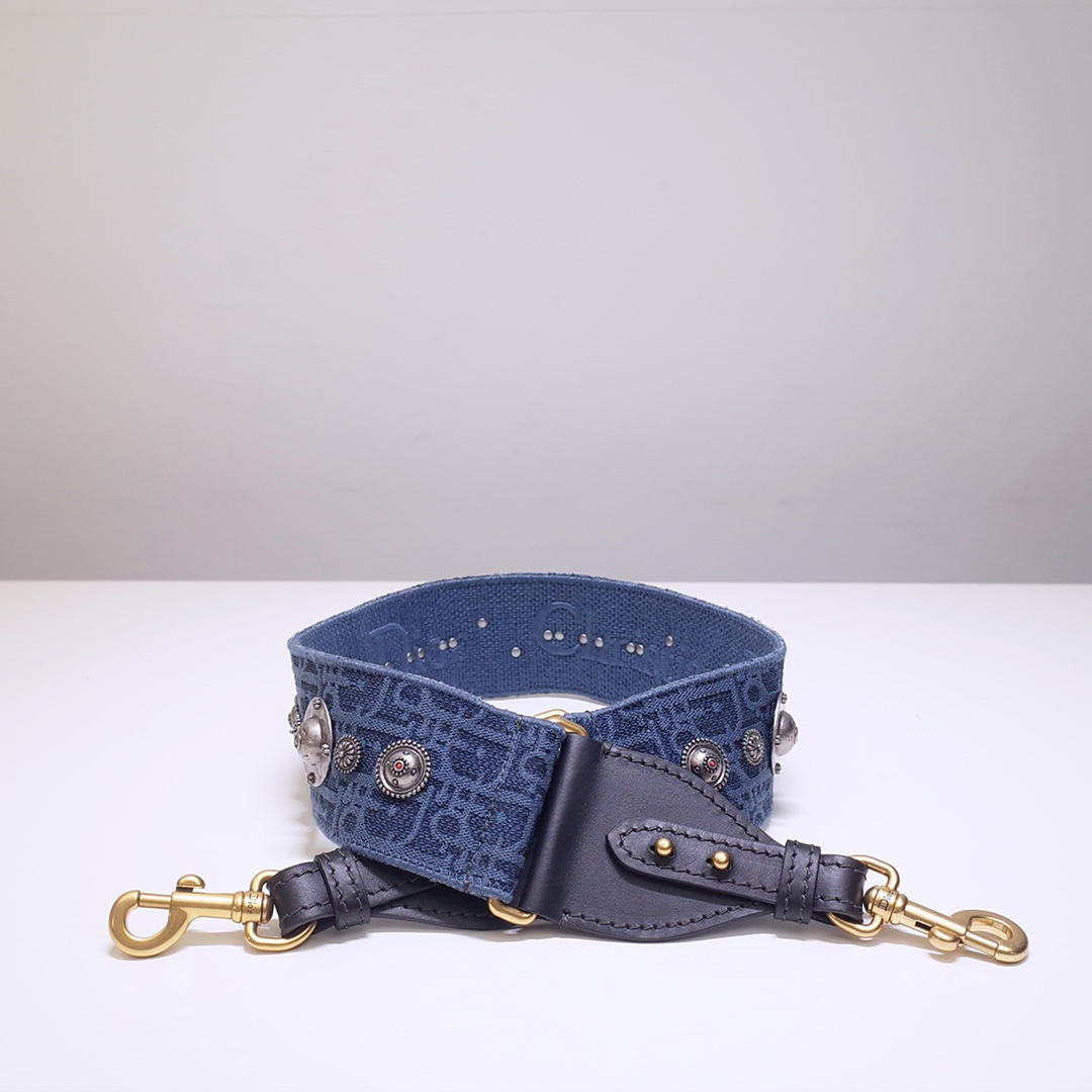 Dior 디올 블루 Oblique 자수 숄더 스트랩