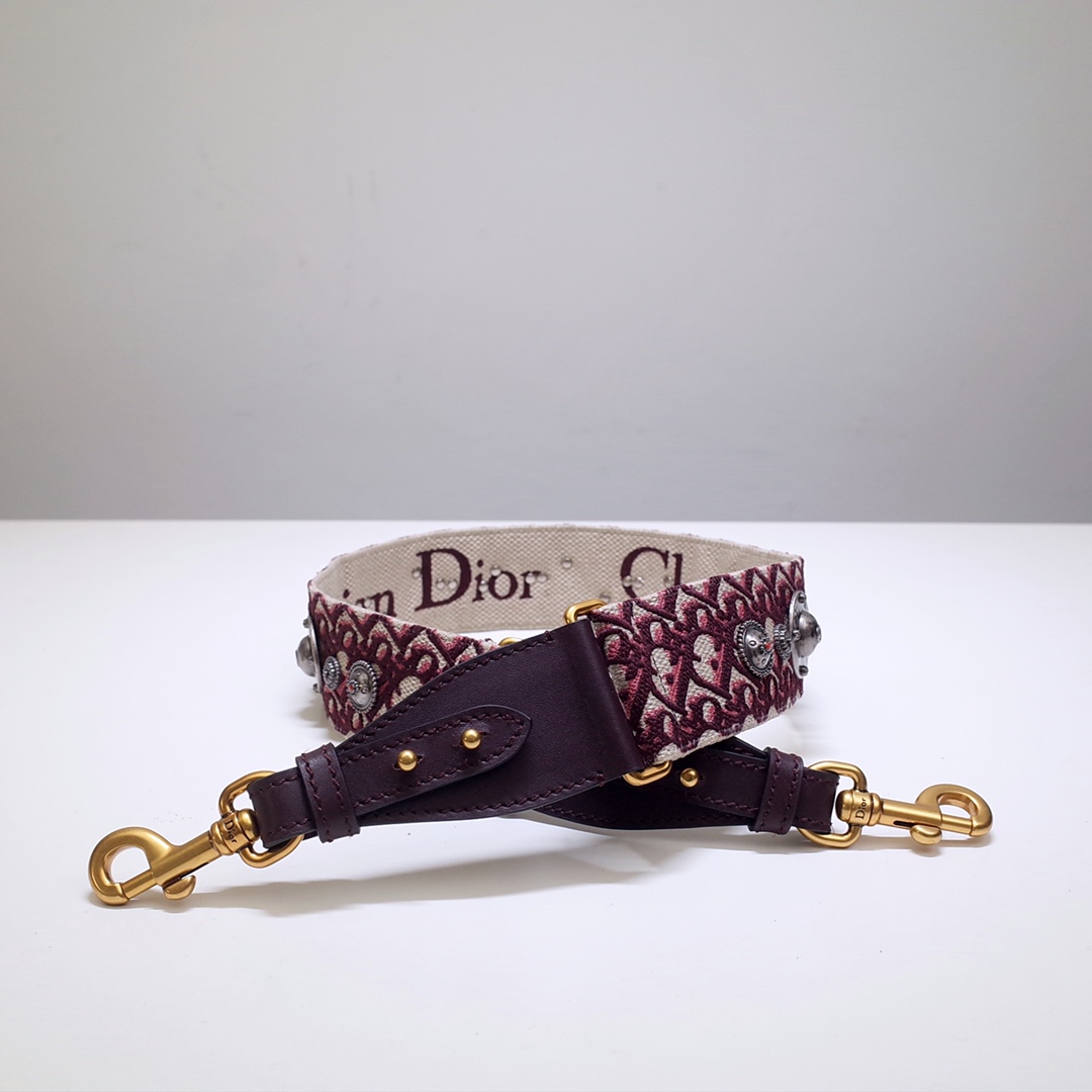 Dior 디올 버건디 Oblique 자카드 숄더 스트랩