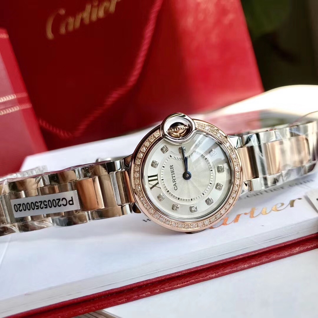 Cartier 까르띠에 핑크 골드 다이아몬드 발롱 블루 드 워치
