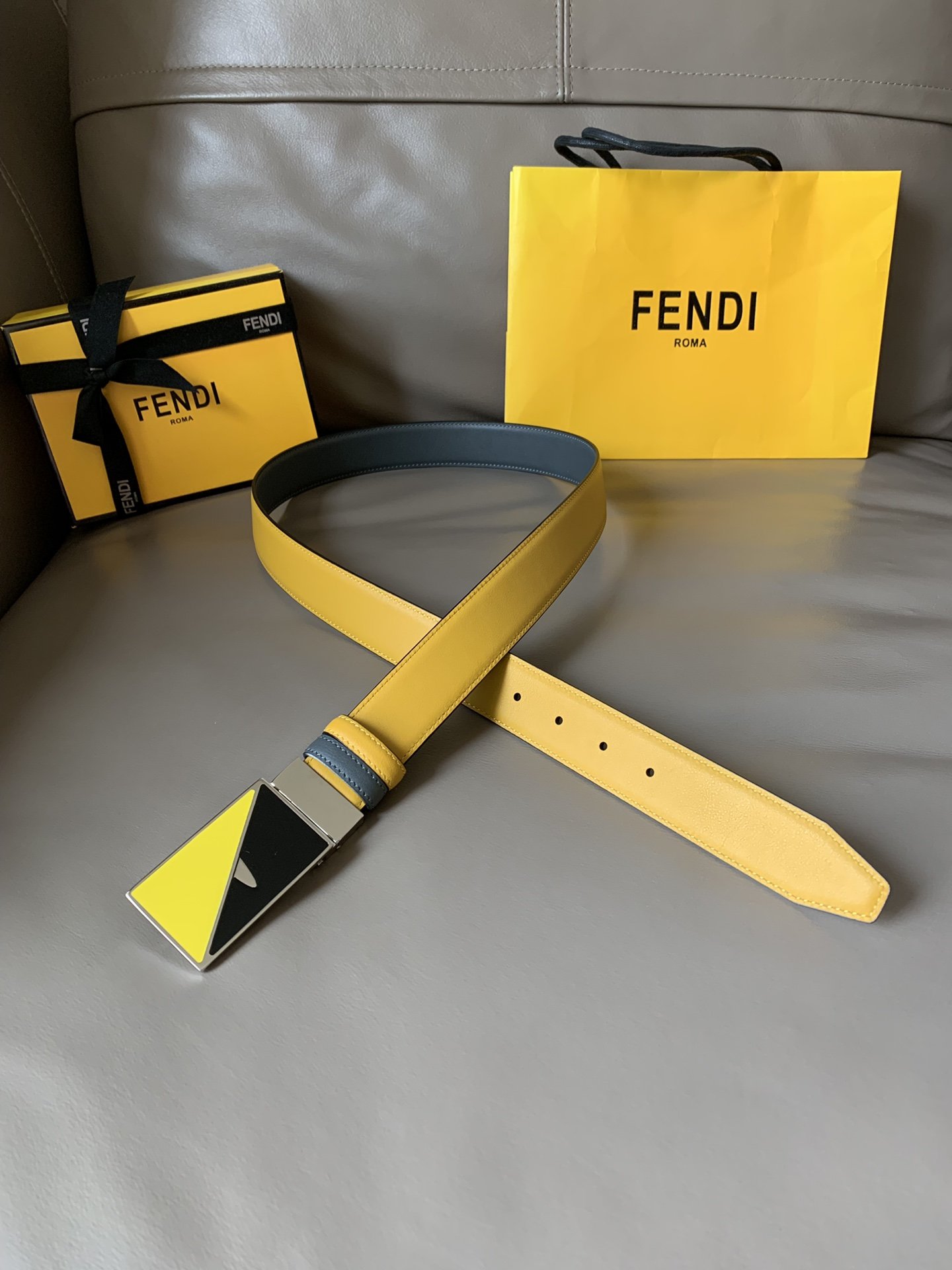 FENDI 2020SS 아이패턴 팔라듐 캐쥬얼 레더 벨트 (폭:34mm)