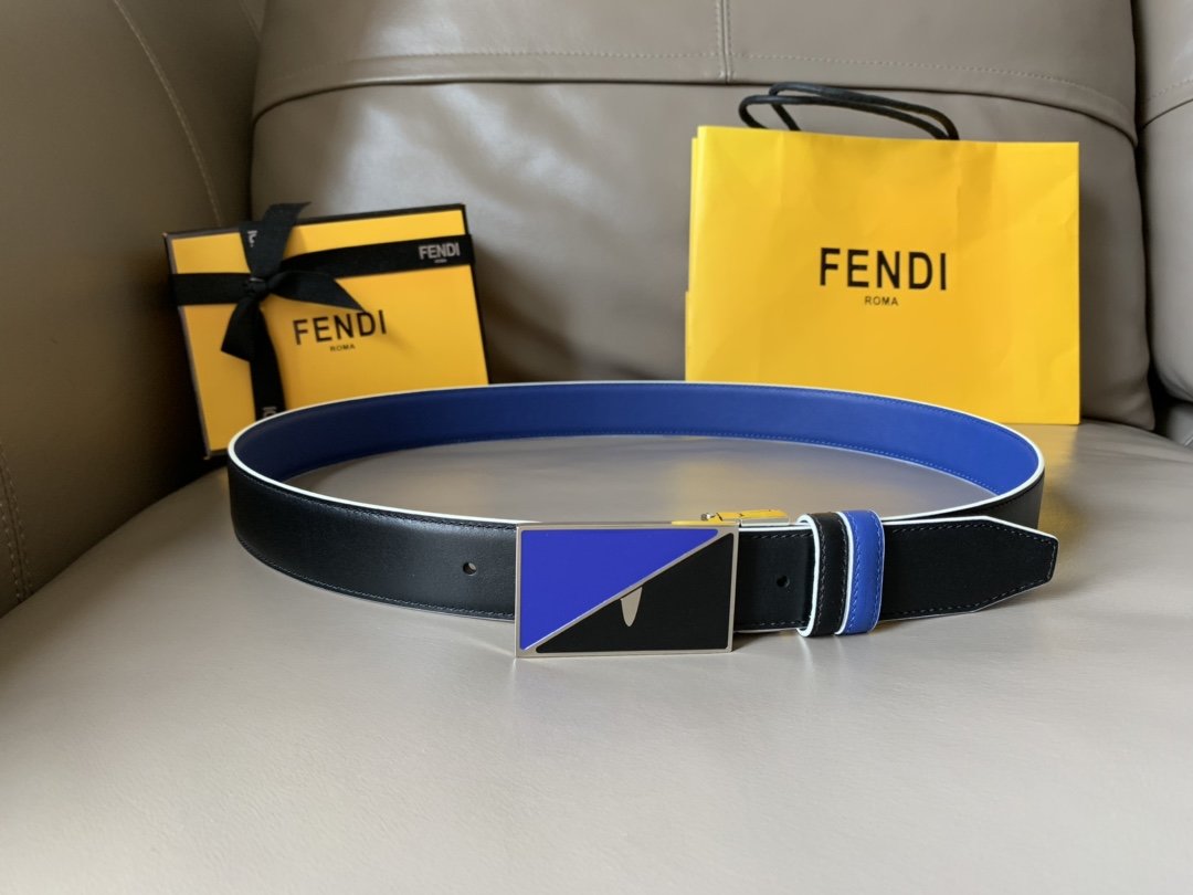 FENDI 2020SS 아이패턴 팔라듐 캐쥬얼 레더 벨트 (폭:34mm)