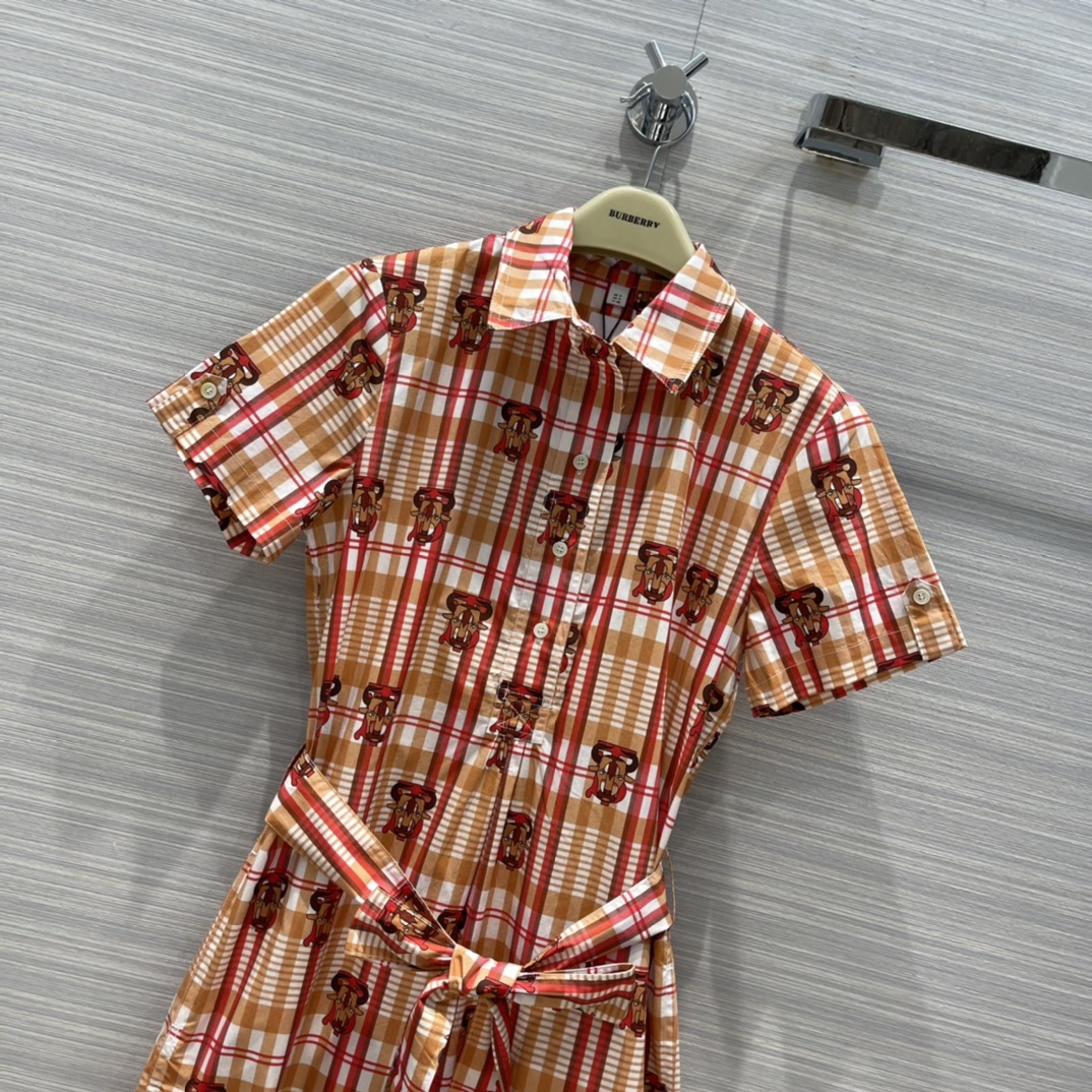 BURBERRY 버버리 모노그램 프린트 코튼 셔츠 드레스